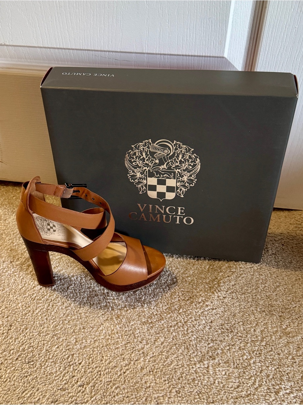 Vince Camuto Cognac Leather Crisscross Platform Sandal - Picture 2 of 2